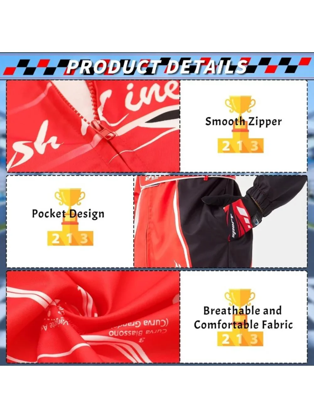 Unisex Race Car Driver Costume with Accessories for Halloween & Dress-Up Fun